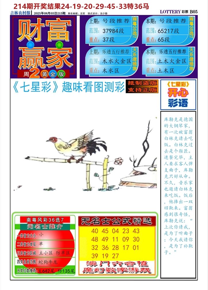 七星彩图A 第215期