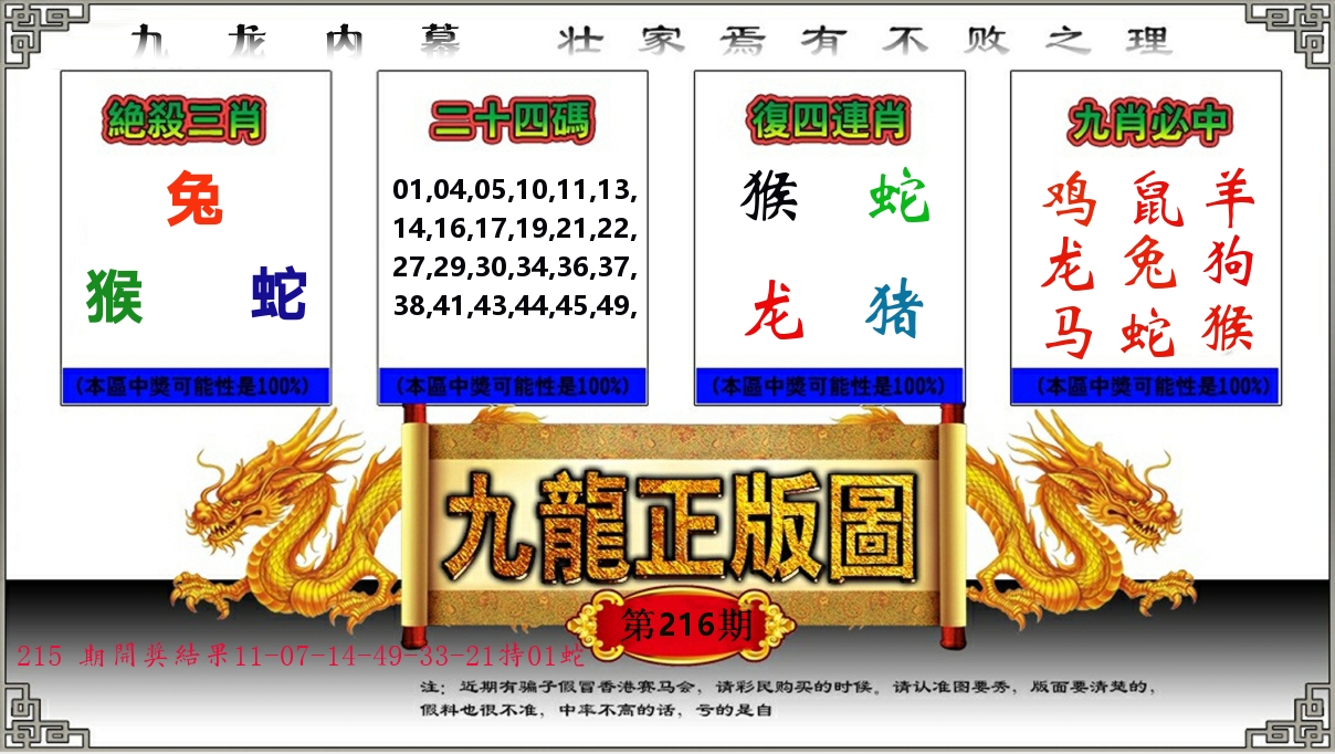 九龙正版图 第216期