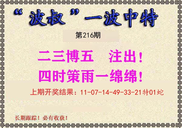 波叔中特 第216期