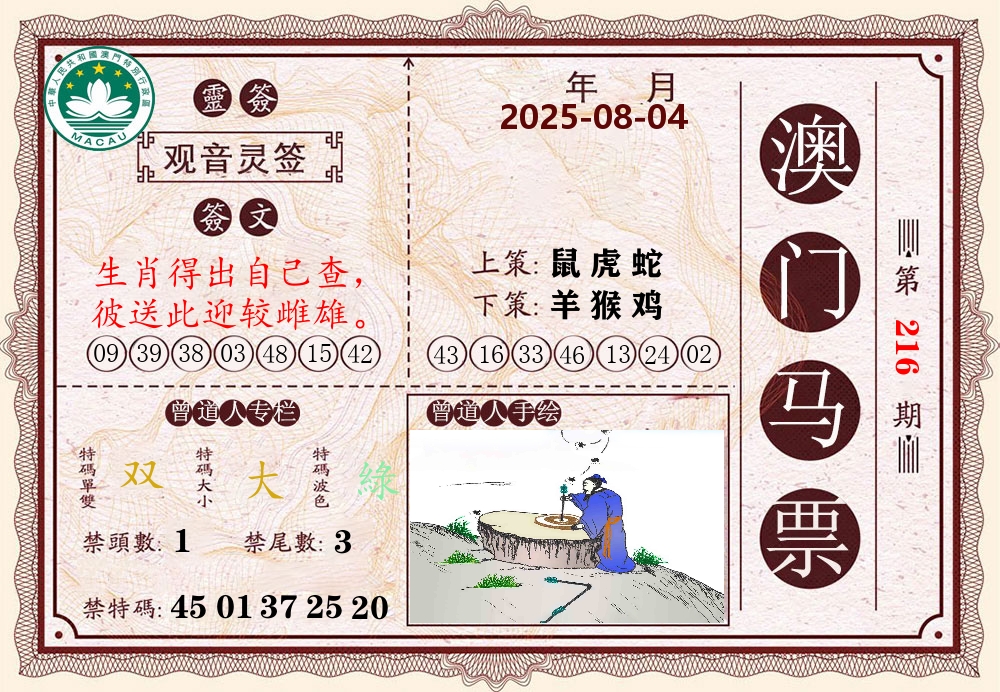 澳门马票 第216期
