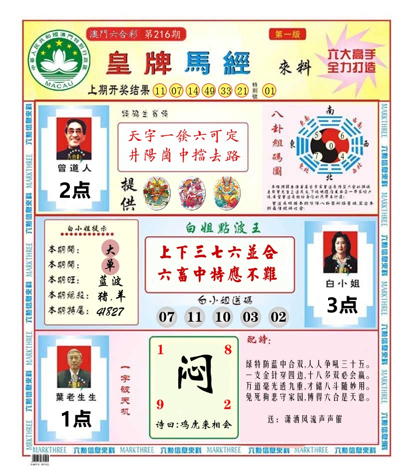 澳门皇牌马经 第216期