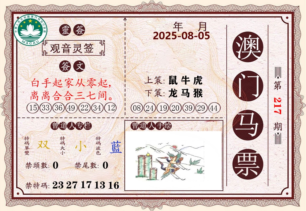 澳门马票 第217期