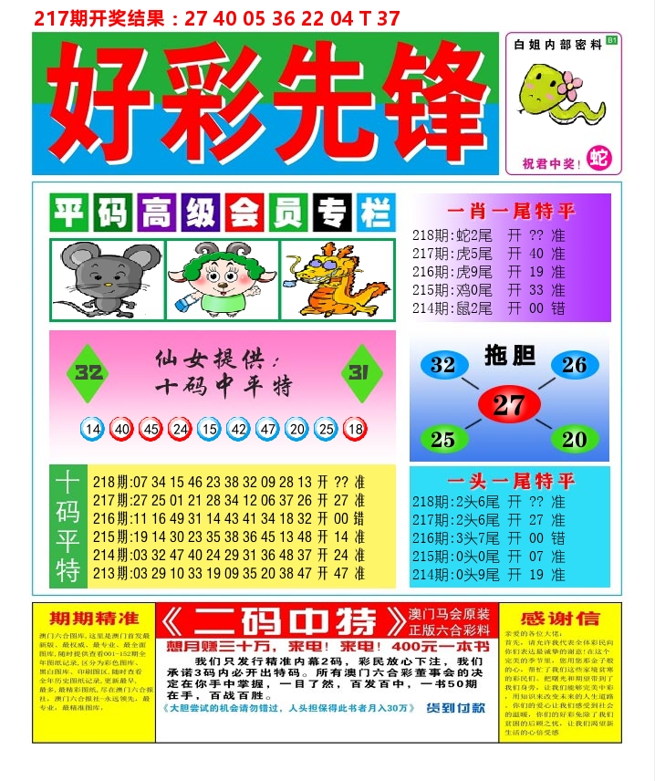 好彩先锋D 第218期