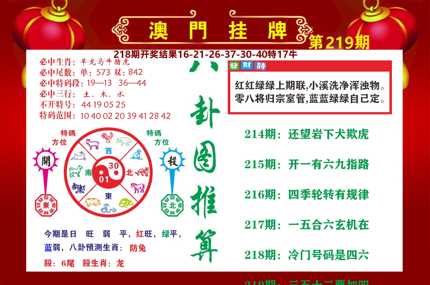 粤彩联盟B 第219期