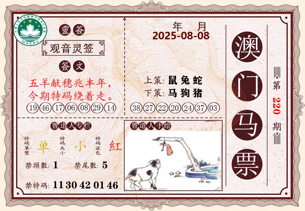 澳门马票 第220期