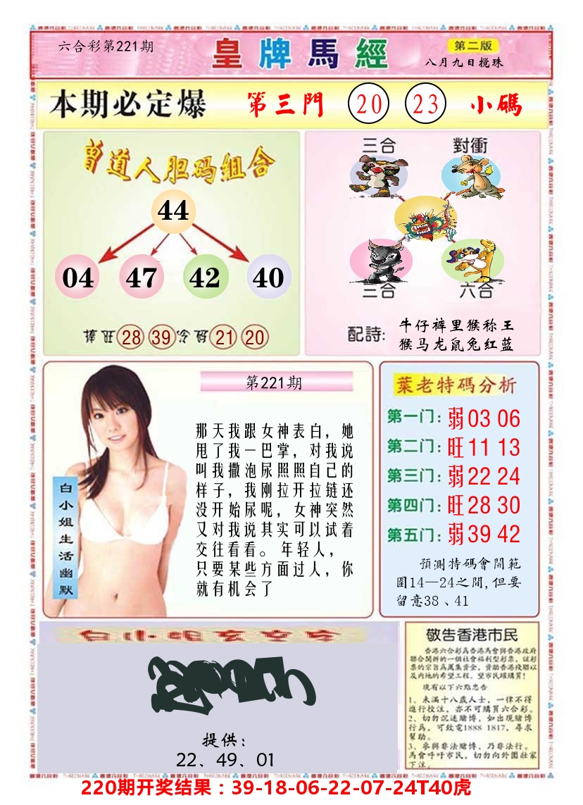 澳门皇牌马经B 第221期