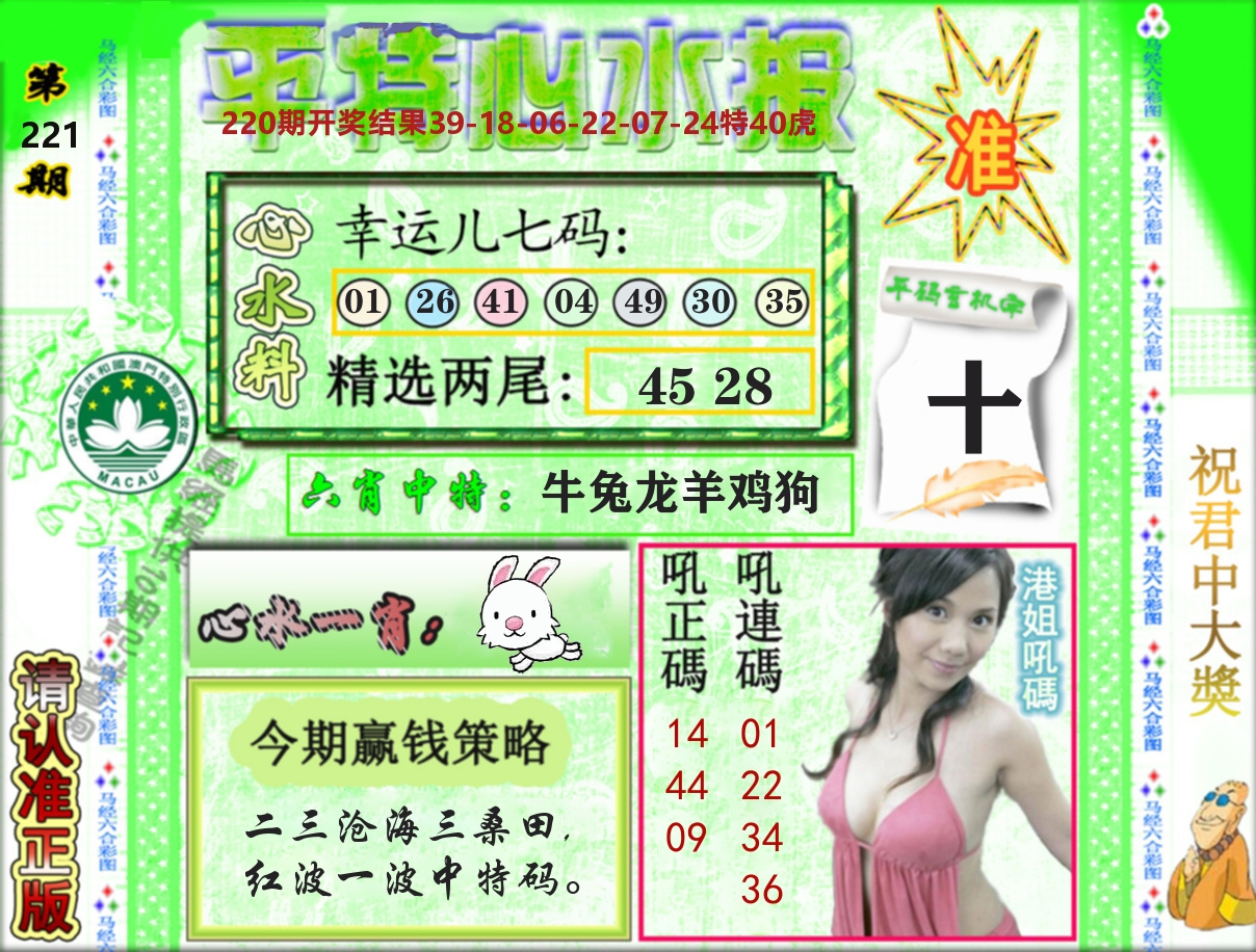 平特心水报 第221期