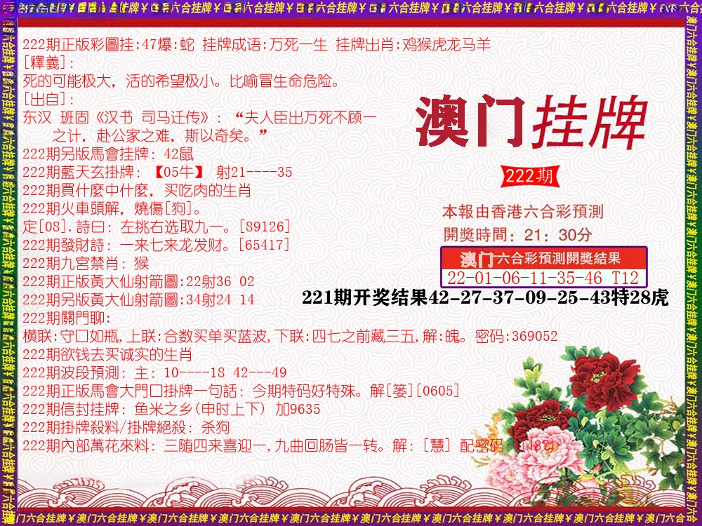 澳门挂牌 第222期