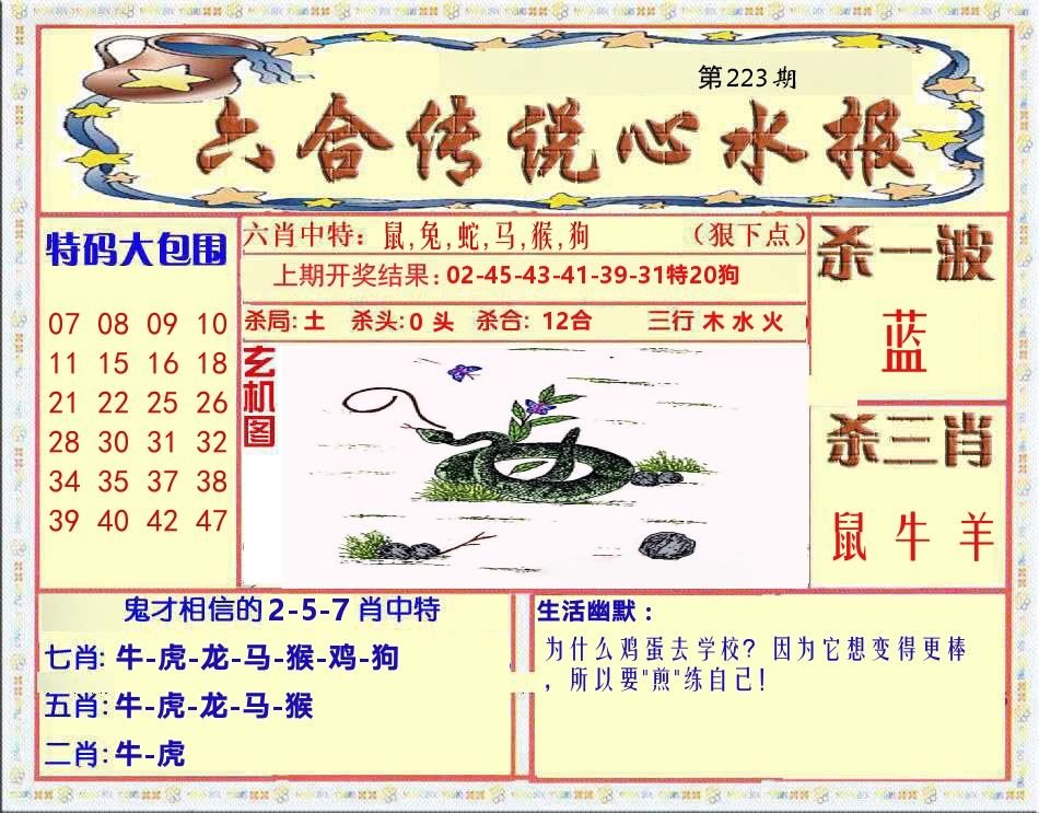 六合传说心水报 第223期