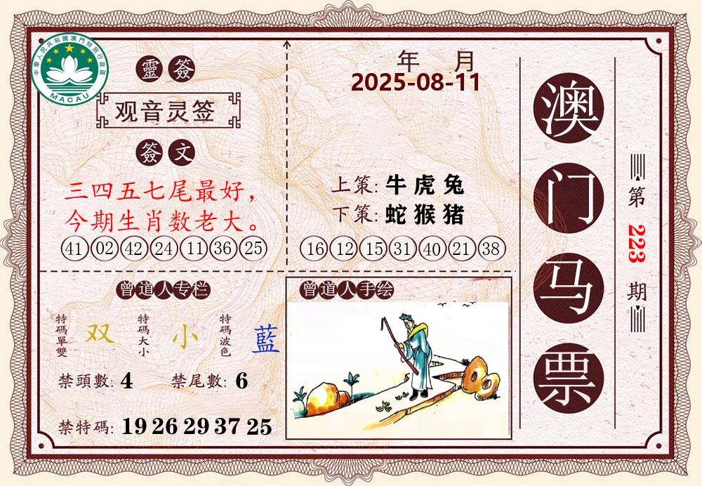 澳门马票 第223期