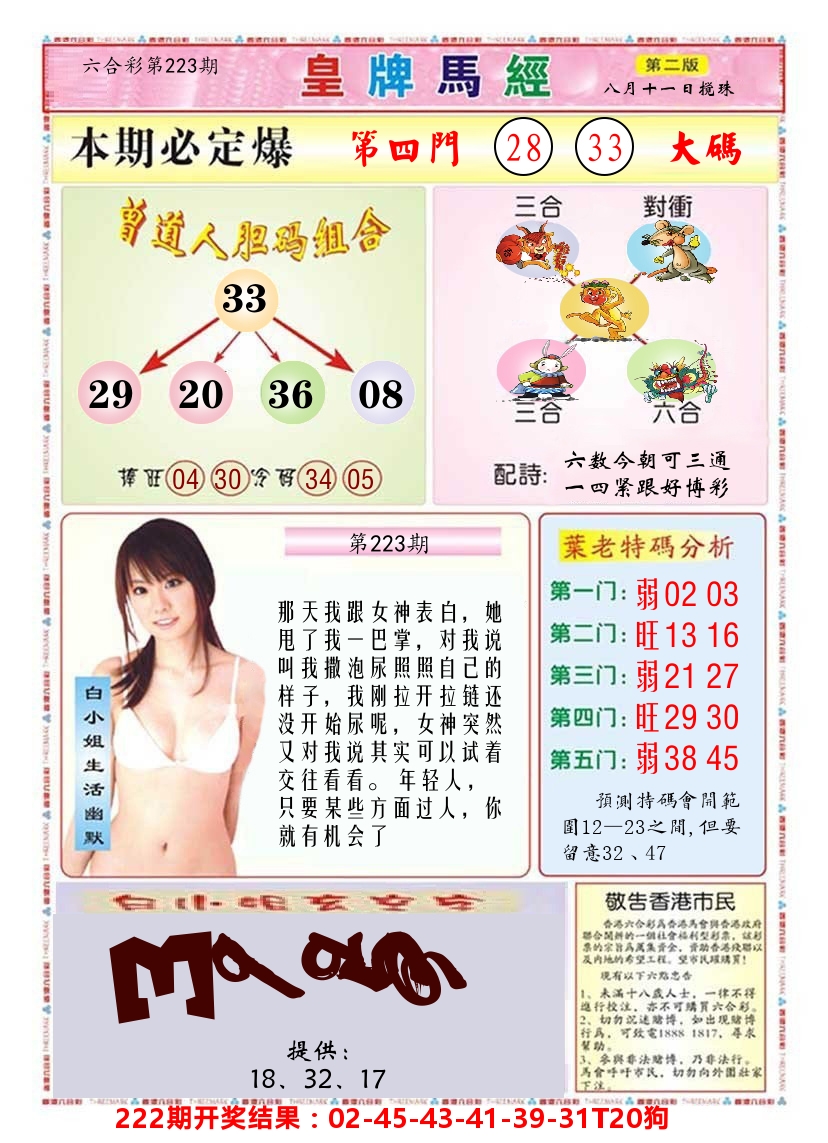 澳门皇牌马经B 第223期