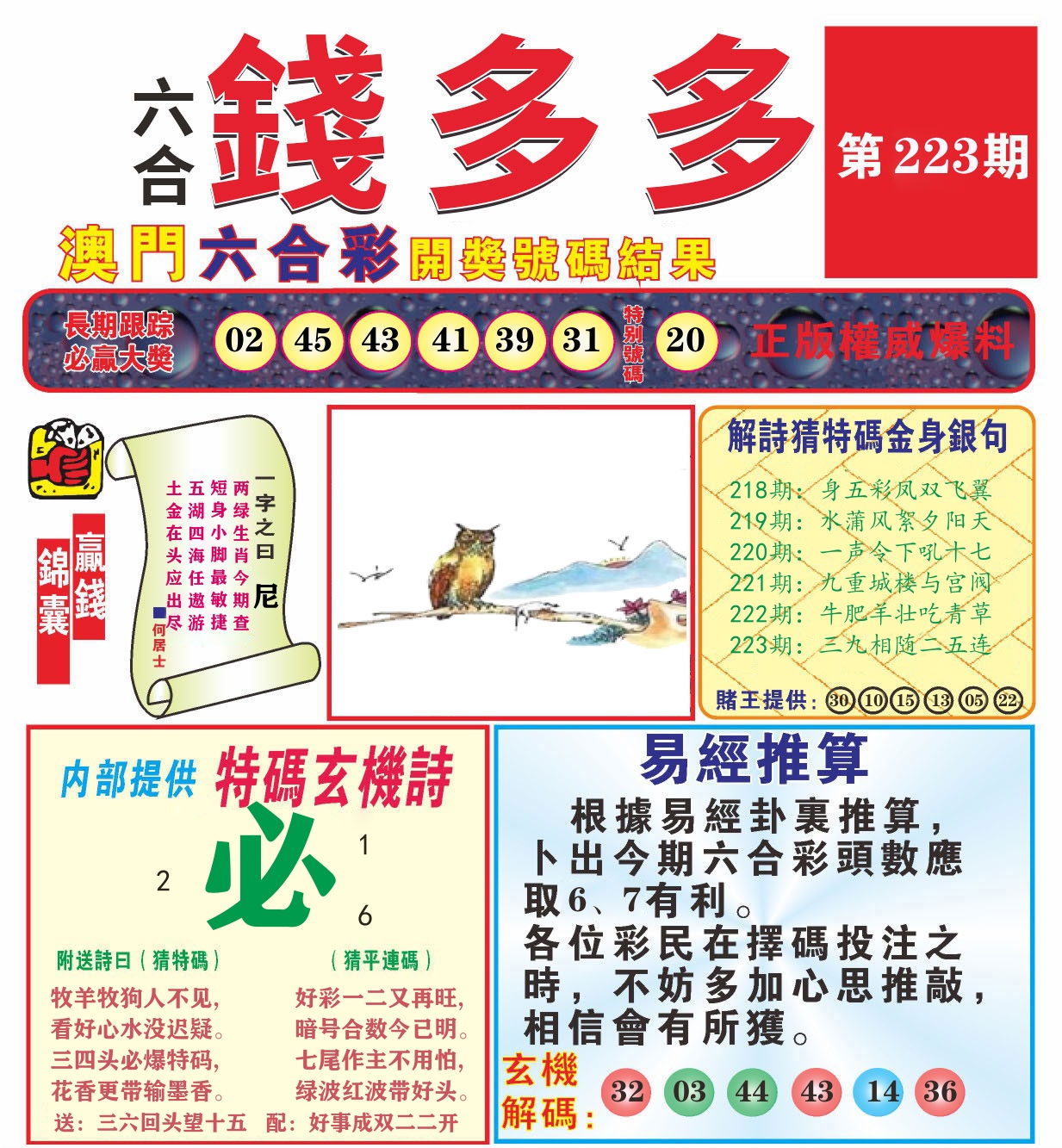 澳门钱多多B 第223期