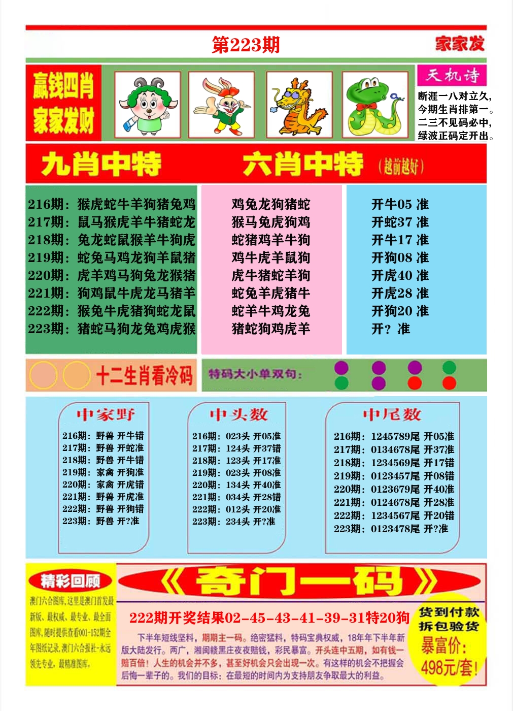 澳门家家发B 第223期