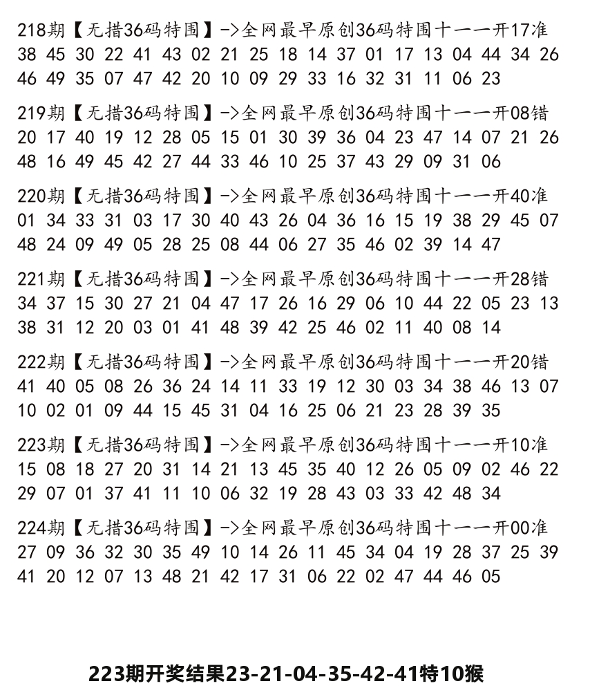 无错三十六码 第224期
