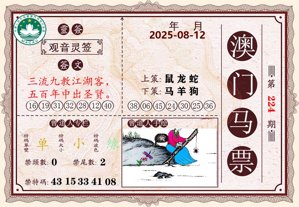 澳门马票 第224期
