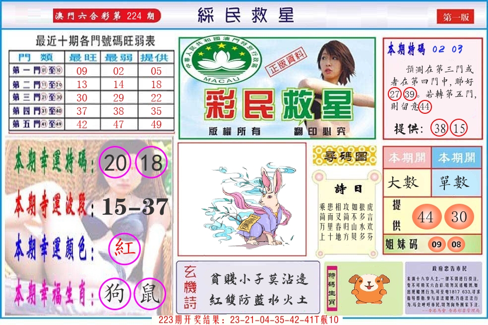 澳门彩民救星 第224期