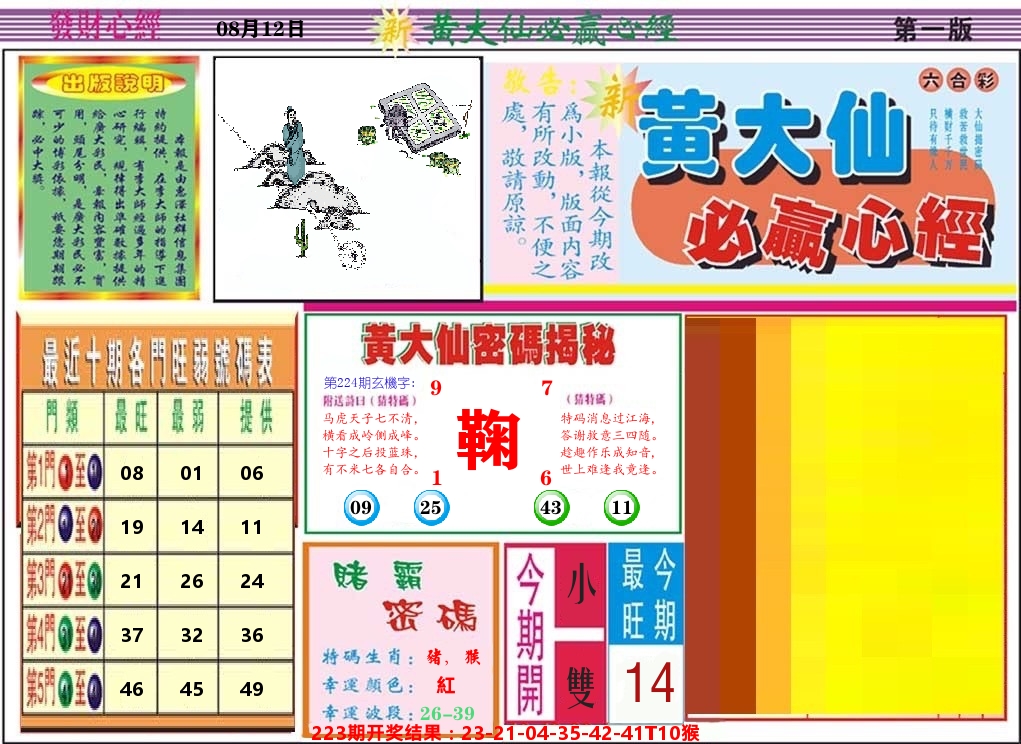 黄大仙必赢心经 第224期