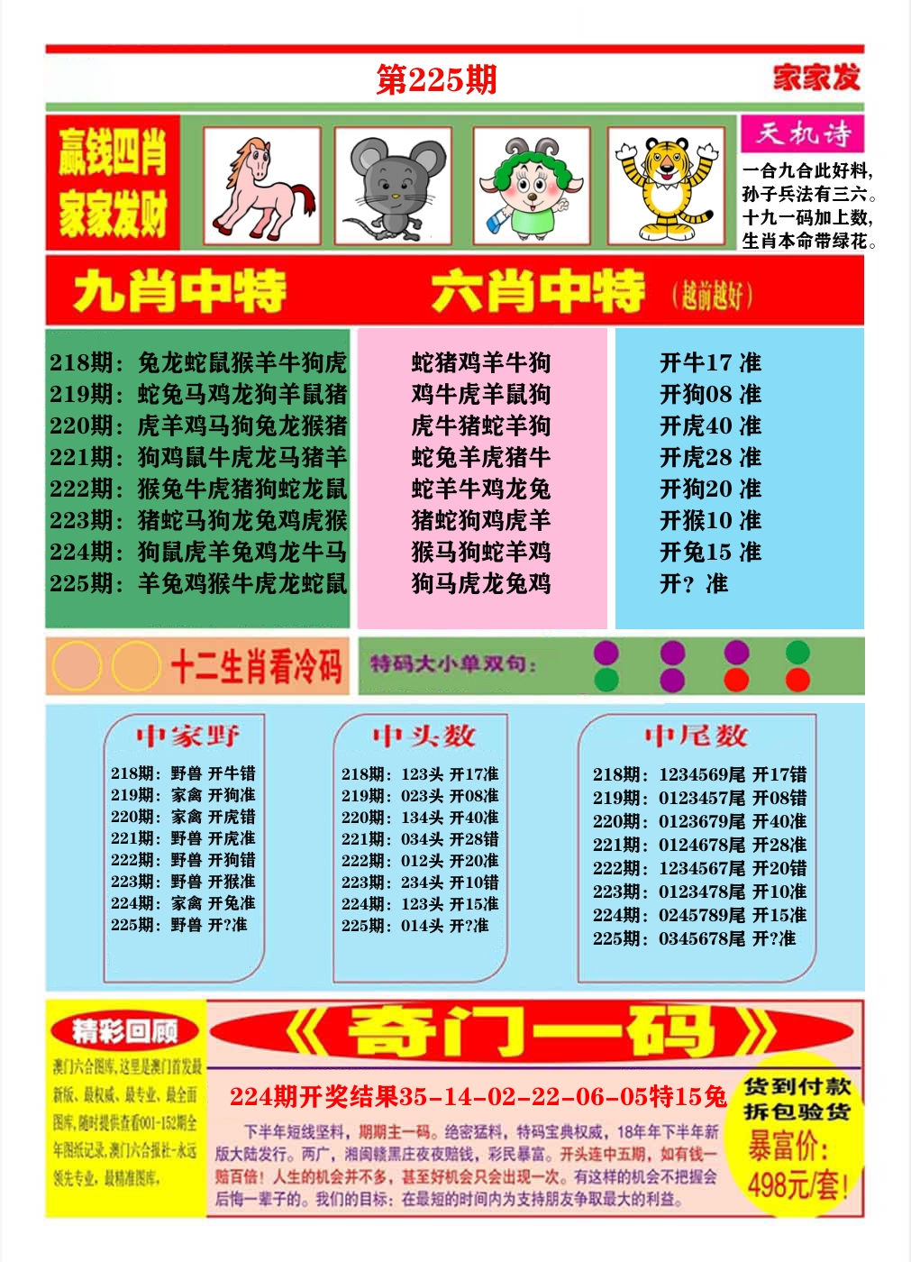 澳门家家发B 第225期