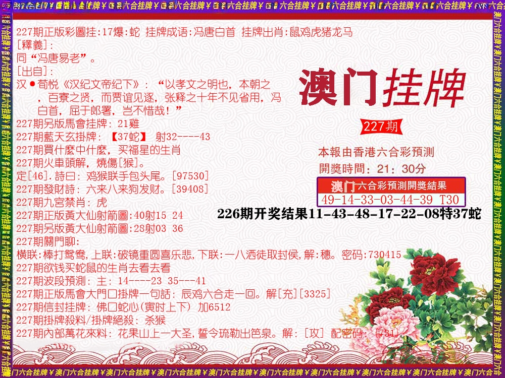 澳门挂牌 第227期