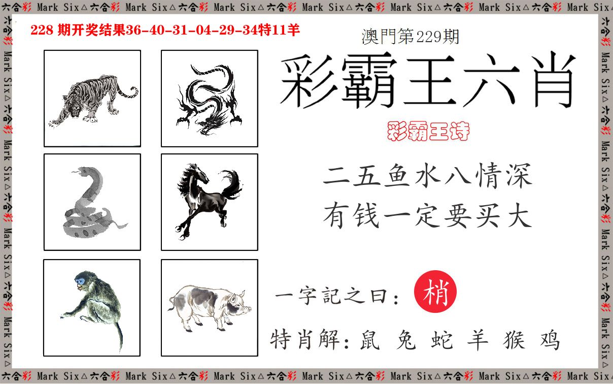 彩霸王六肖 第229期