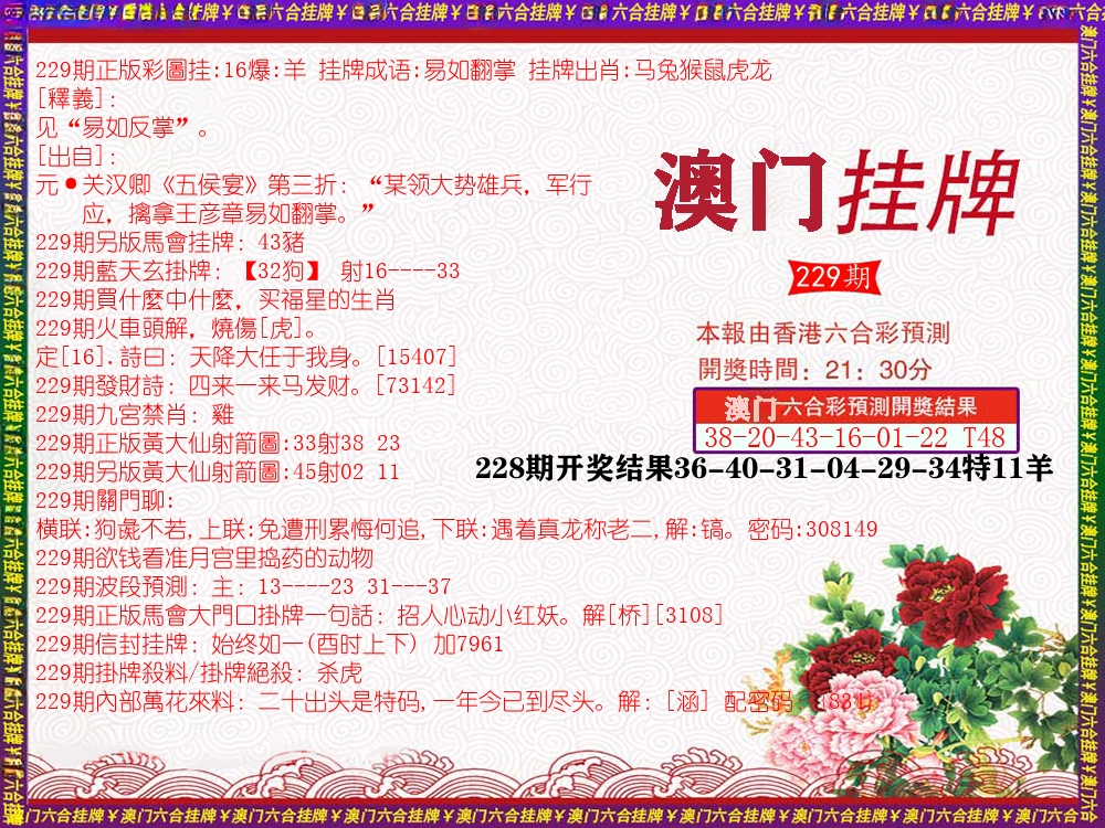 澳门挂牌 第229期
