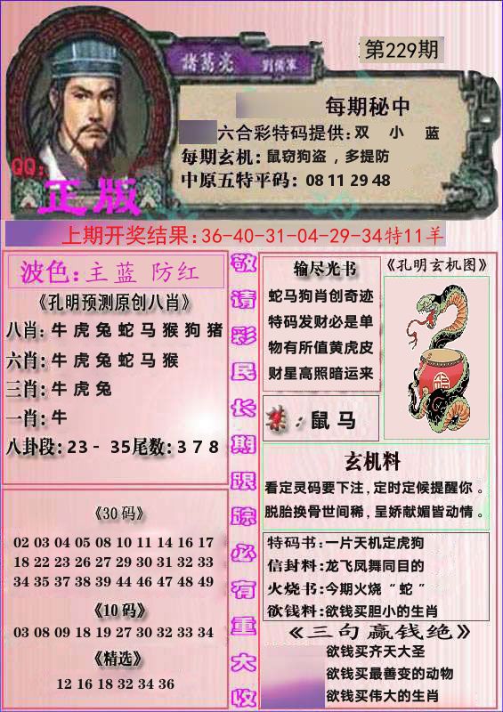诸葛亮正版 第229期