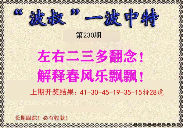 波叔中特 第230期