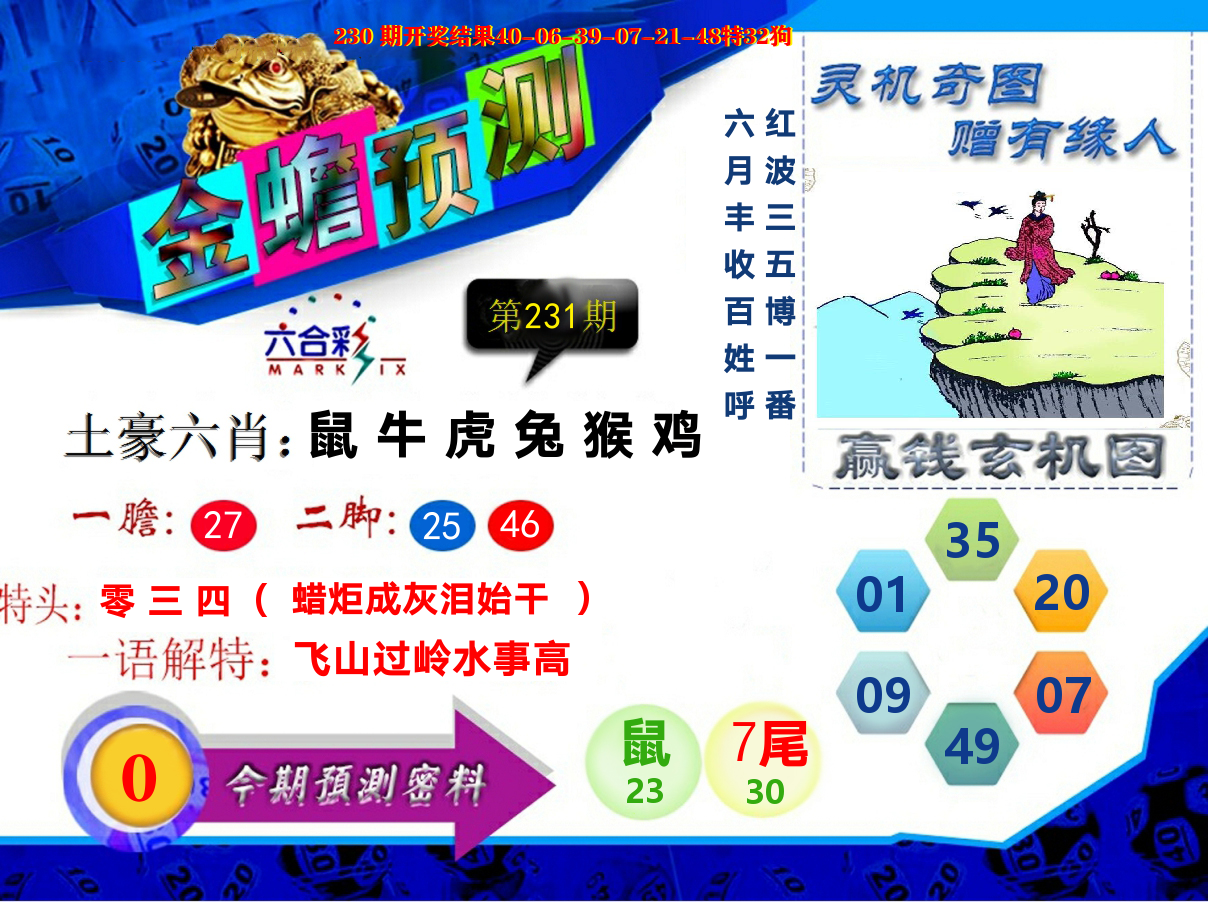 金蟾预测 第231期