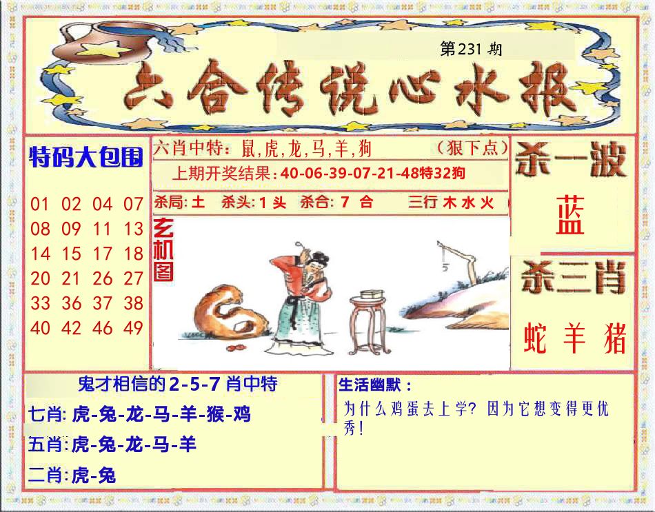 六合传说心水报 第231期