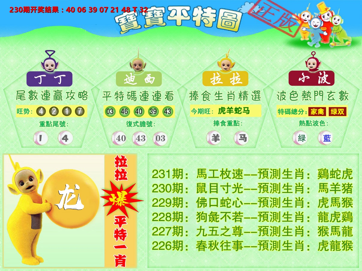 天线宝宝平特图 第231期