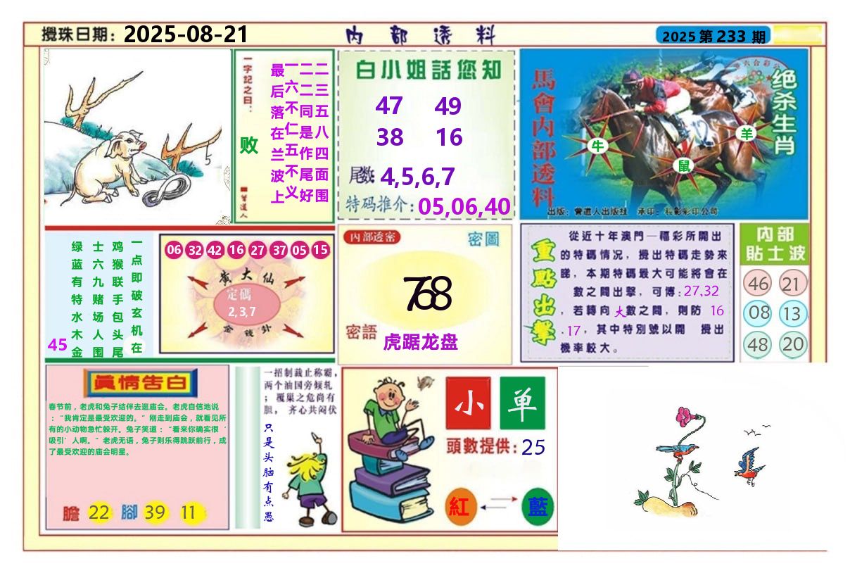 澳门内部透料A 第233期