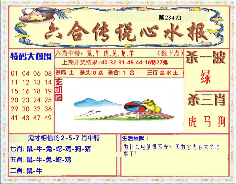 六合传说心水报 第234期