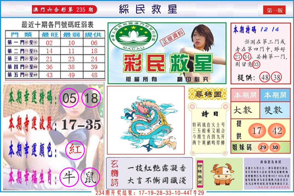 澳门彩民救星 第235期