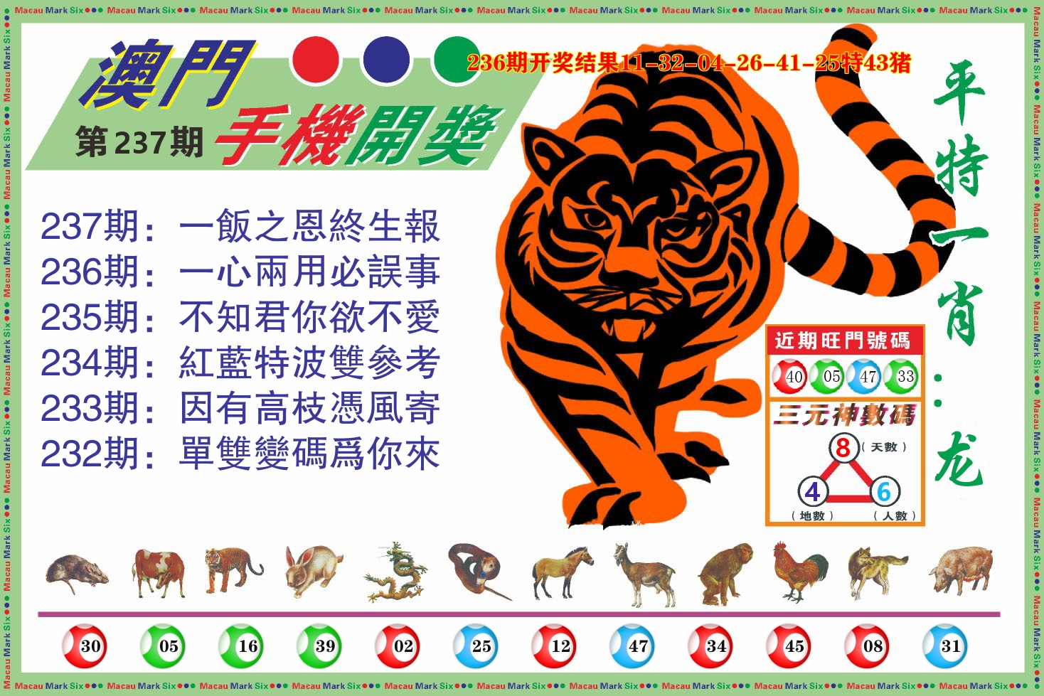 澳门开奖报 第237期