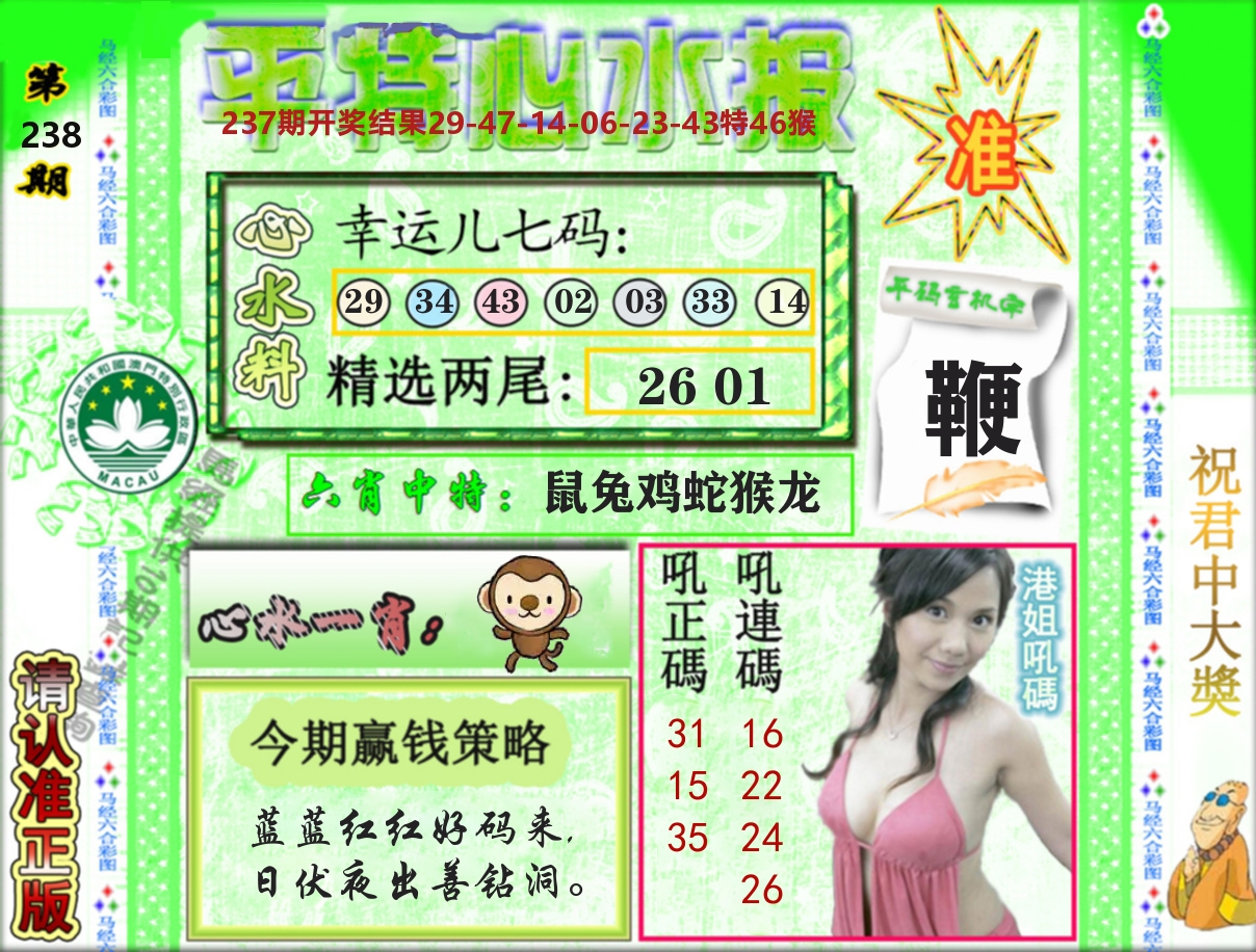 平特心水报 第238期