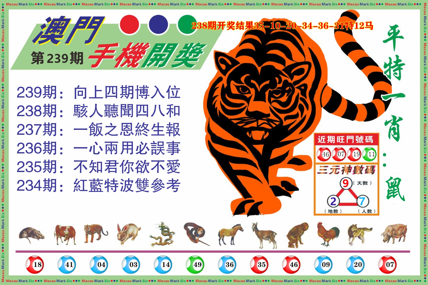 澳门开奖报 第239期