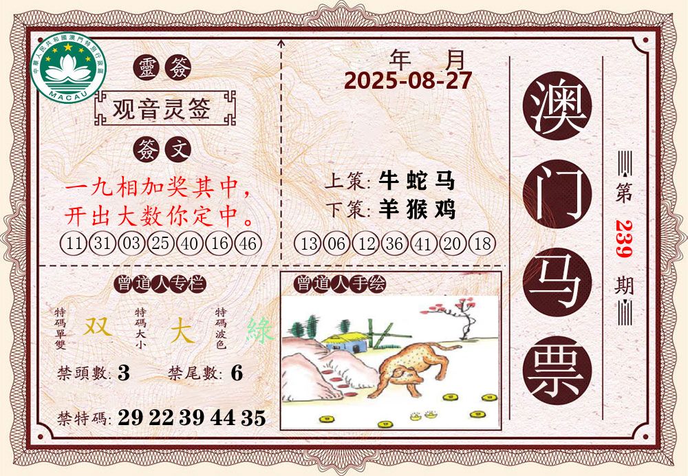 澳门马票 第239期