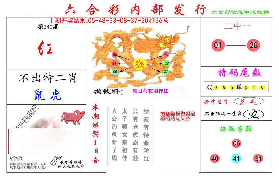 六合彩内部发行 第240期