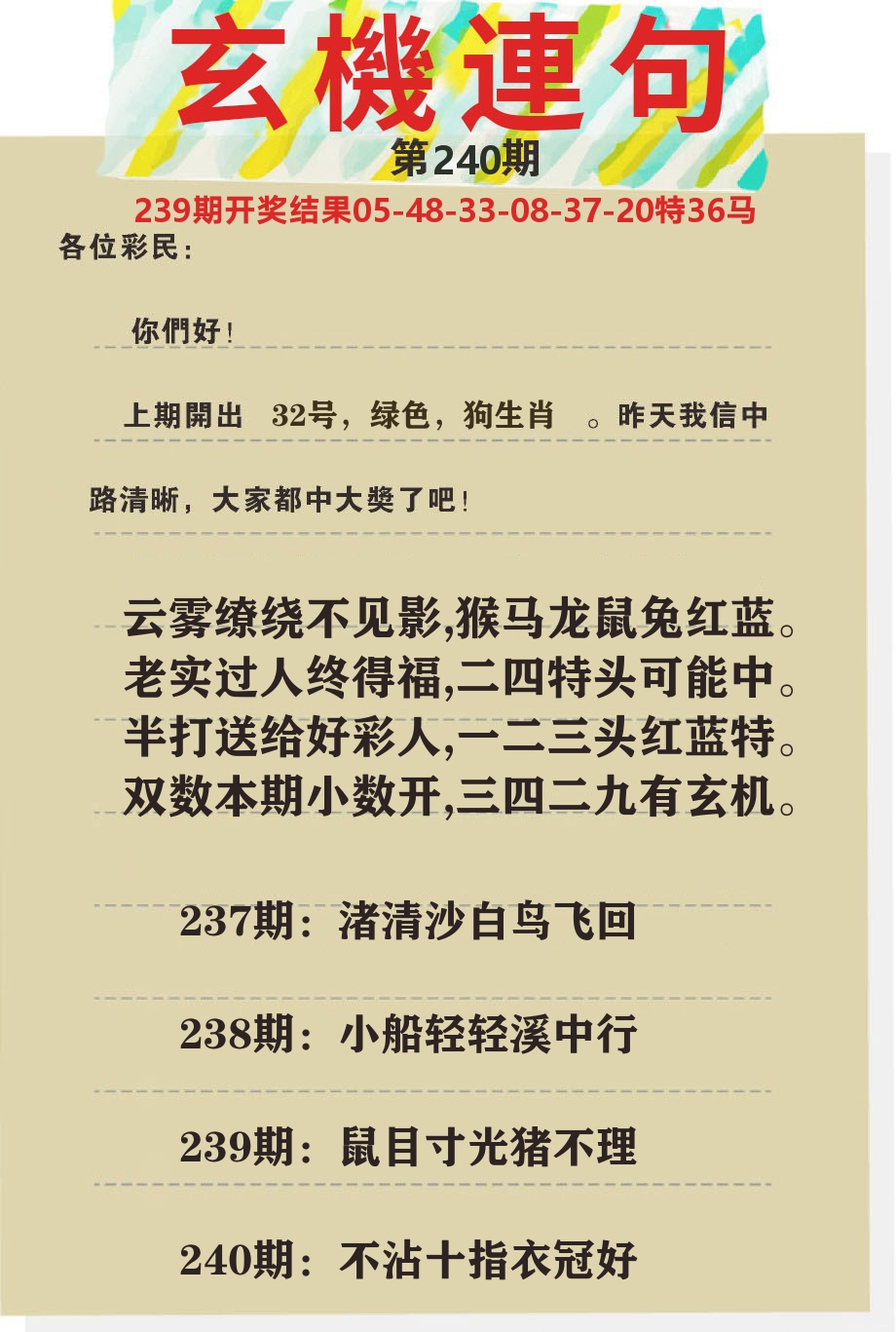 澳门特码王C 第240期