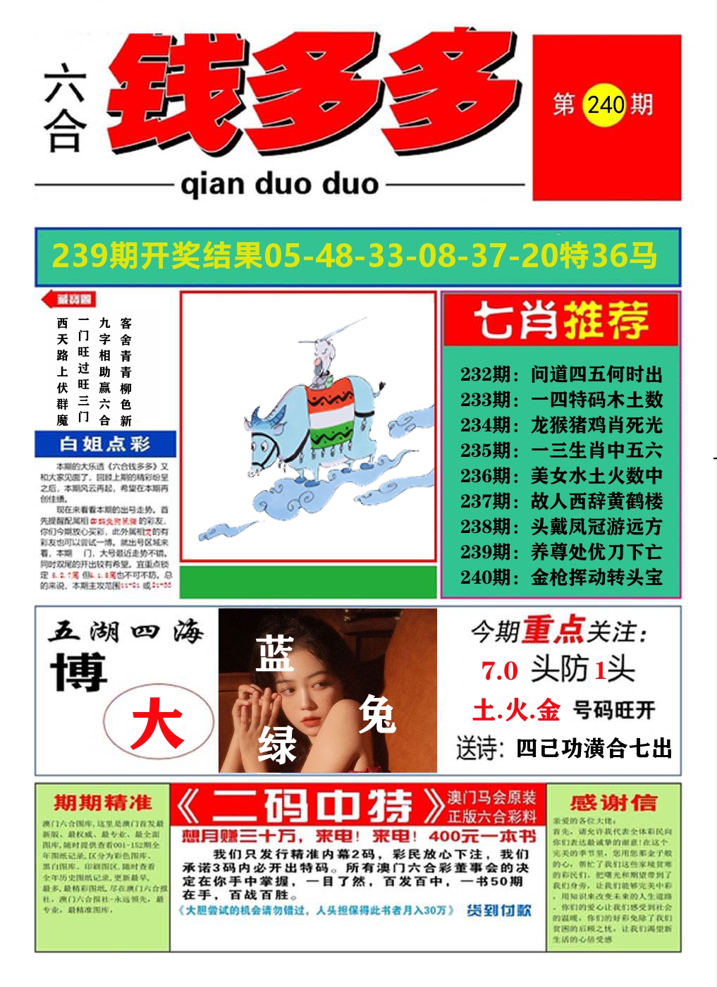 澳门钱多多A 第240期