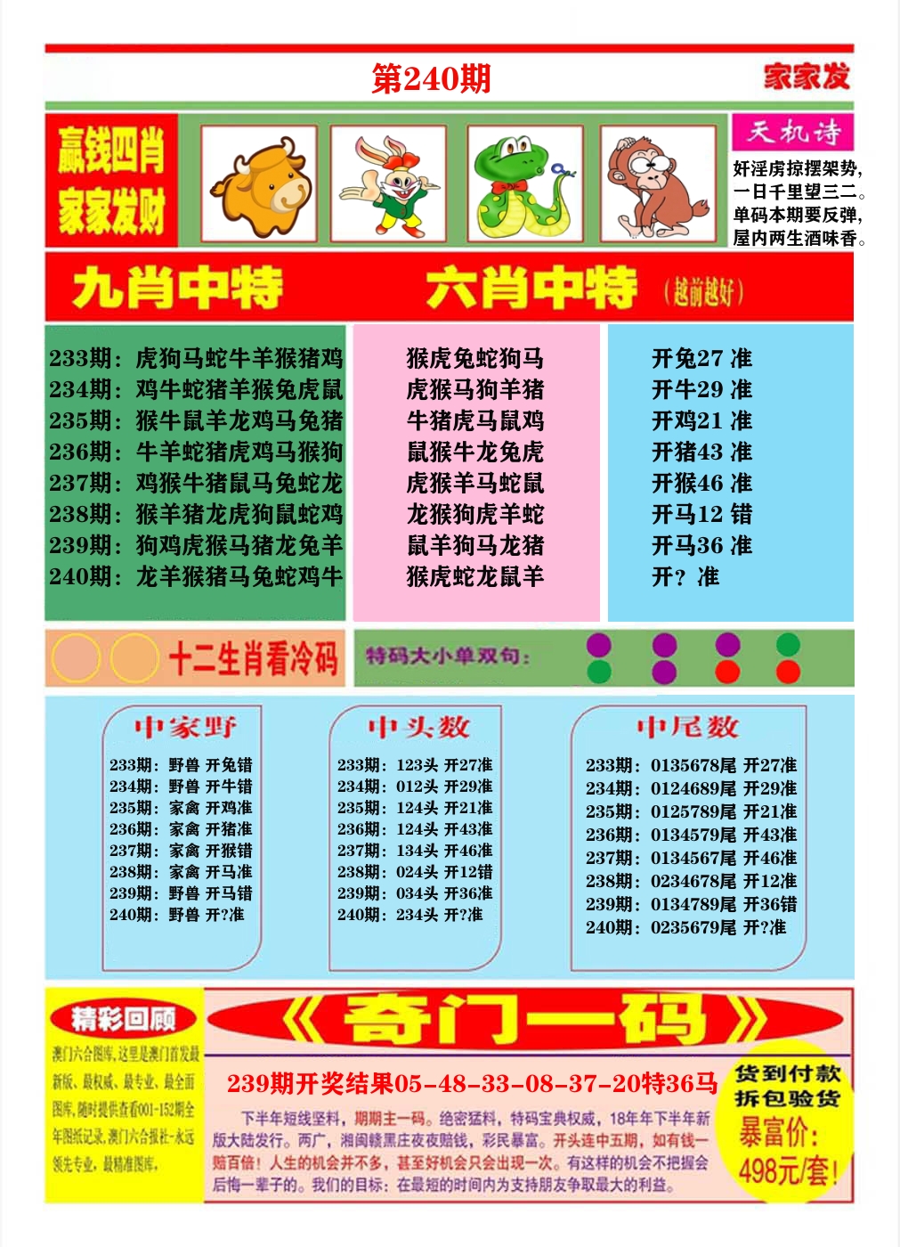 澳门家家发B 第240期