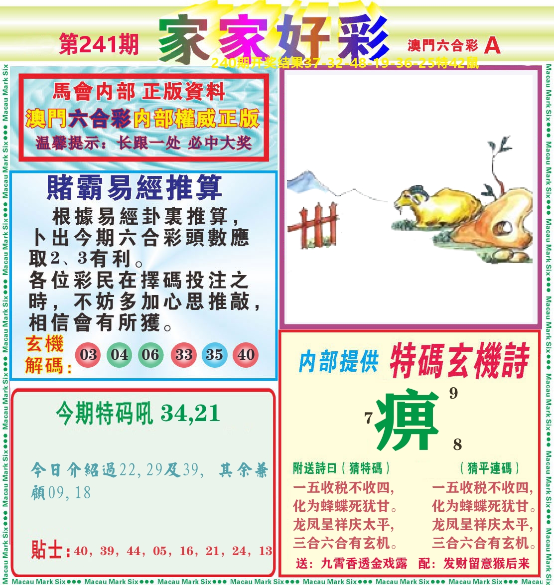 家家好彩A 第241期