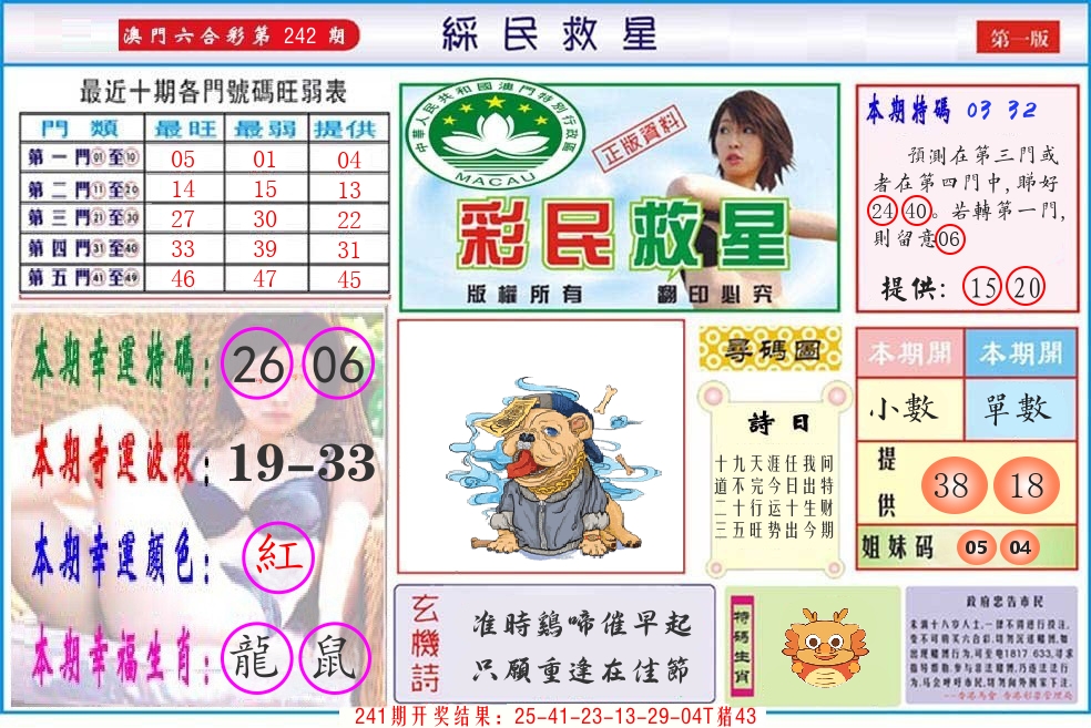 澳门彩民救星 第242期