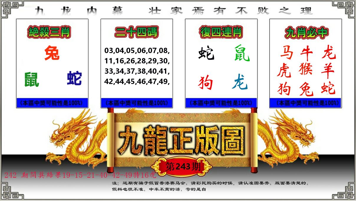 九龙正版图 第243期