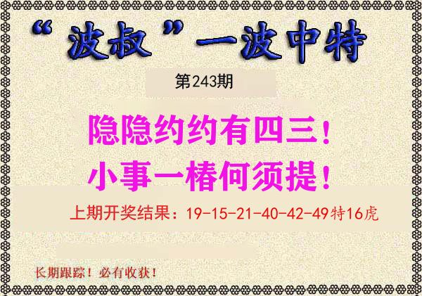 波叔中特 第243期