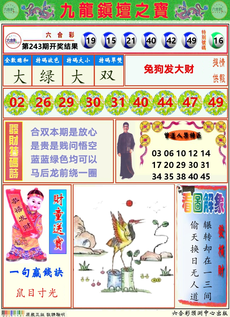 挂牌解特码A 第243期