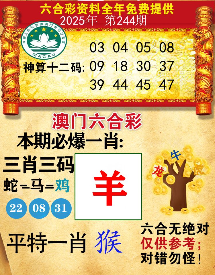 澳门必爆 第244期