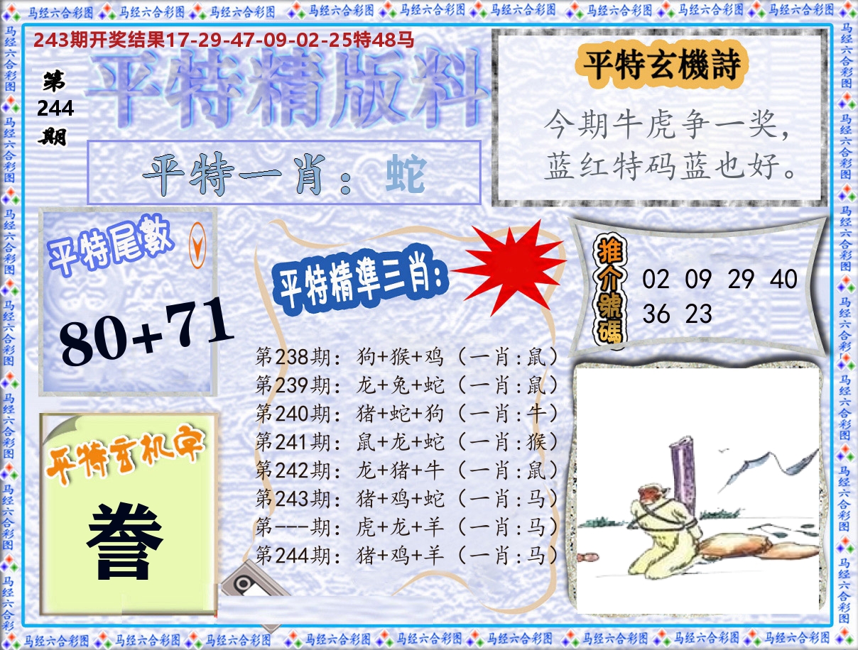 平特精版料 第244期