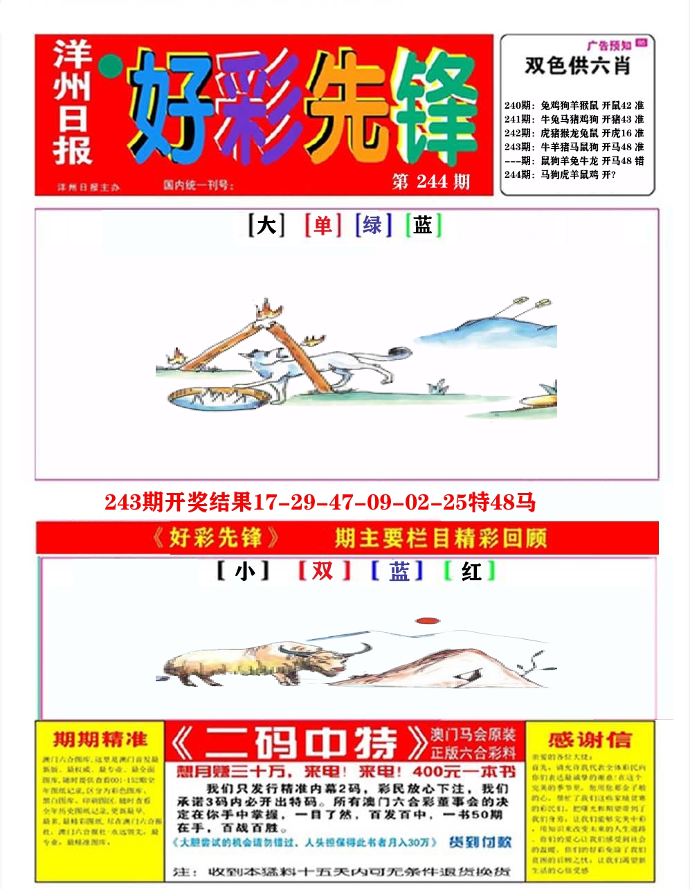 好彩先锋A 第244期