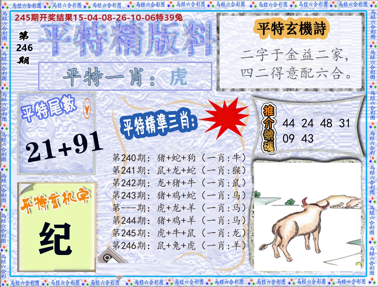 平特精版料 第246期